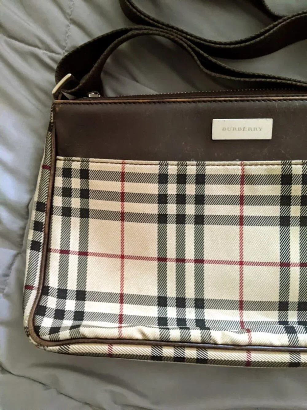 Burberry Vintage Nova Check Canvas Leather Trim Crossbody Shoulder Bag